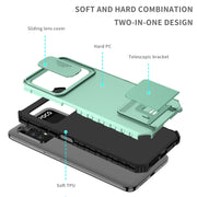 For Xiaomi Poco M4 Pro 4G Stereoscopic Holder Sliding Camshield Phone Case(Light Blue)