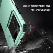 For Xiaomi Poco M4 Pro 4G Stereoscopic Holder Sliding Camshield Phone Case(Light Blue)