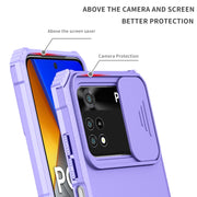 For Xiaomi Poco M4 Pro 4G Stereoscopic Holder Sliding Camshield Phone Case(Purple)