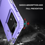 For Xiaomi Poco M4 Pro 4G Stereoscopic Holder Sliding Camshield Phone Case(Purple)
