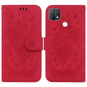 For OPPO A15 / A15s Butterfly Rose Embossed Leather Phone Case(Red)