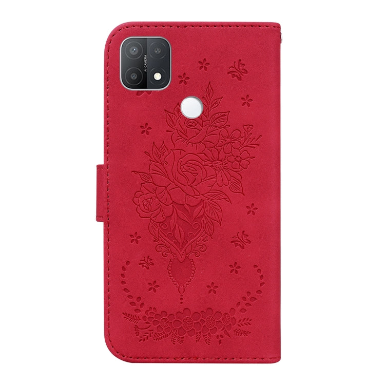 For OPPO A15 / A15s Butterfly Rose Embossed Leather Phone Case(Red)