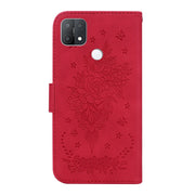For OPPO A15 / A15s Butterfly Rose Embossed Leather Phone Case(Red)