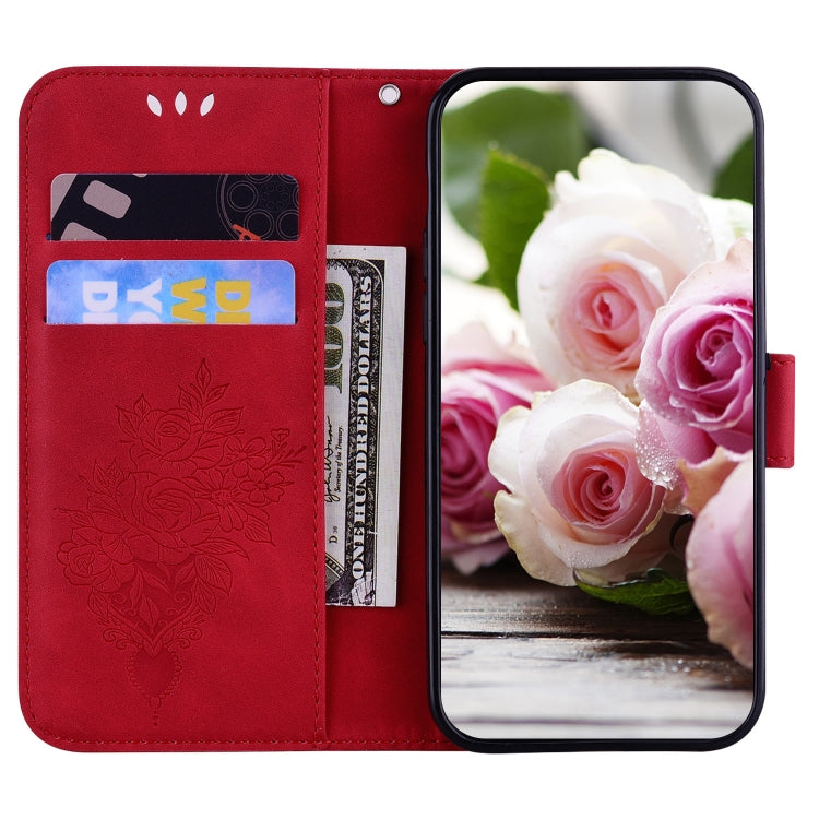 For OPPO A15 / A15s Butterfly Rose Embossed Leather Phone Case(Red)