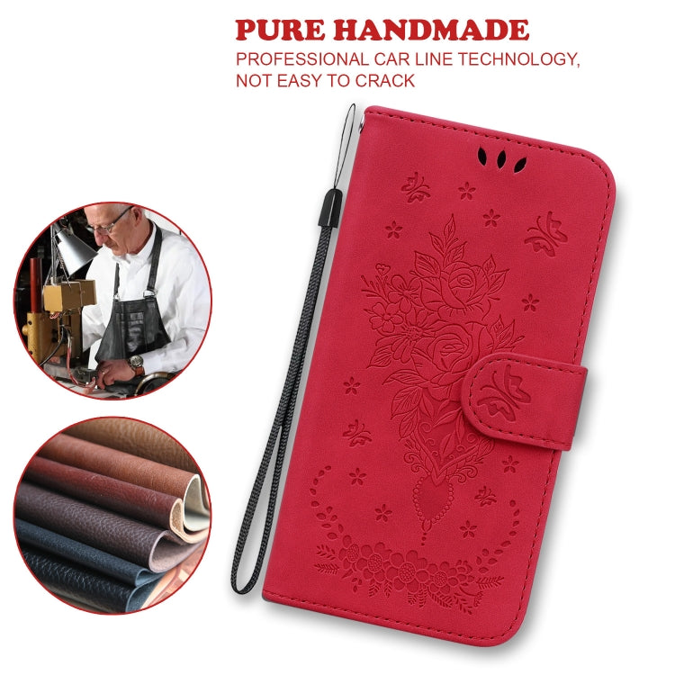 For OPPO A15 / A15s Butterfly Rose Embossed Leather Phone Case(Red)