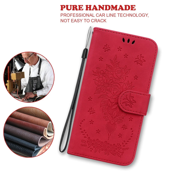 For OPPO A55 5G / A53s 5G / A16 Butterfly Rose Embossed Leather Phone Case(Red)