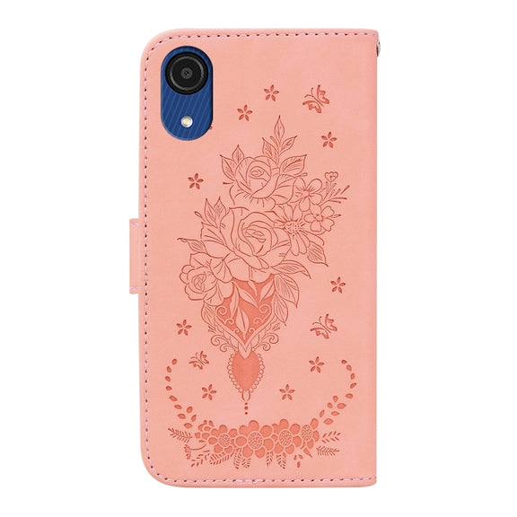 For Samsung Galaxy A03 Core Butterfly Rose Embossed Leather Phone Case(Pink)