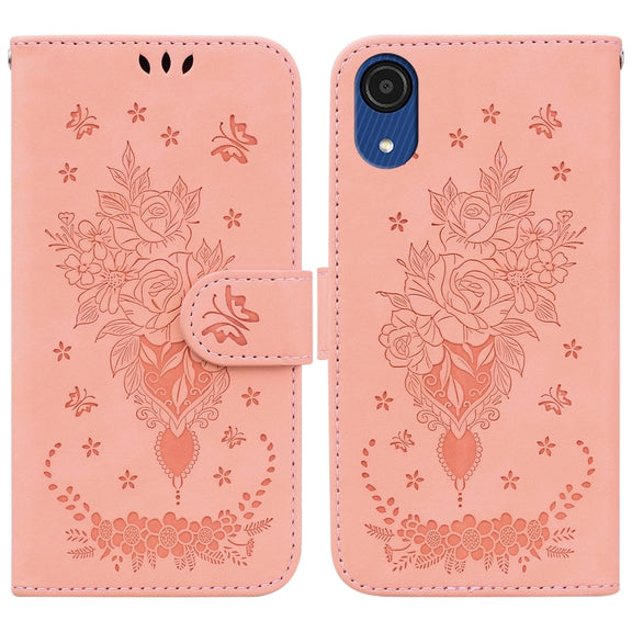 For Samsung Galaxy A03 Core Butterfly Rose Embossed Leather Phone Case(Pink)