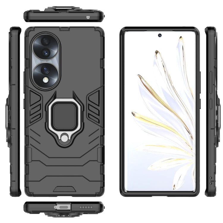 For Honor 70 5G Shockproof PC + TPU Phone Case with Magnetic Ring Holder(Black)