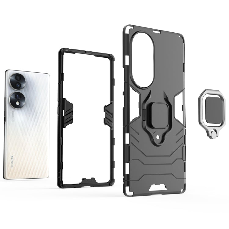 For Honor 70 5G Shockproof PC + TPU Phone Case with Magnetic Ring Holder(Black)