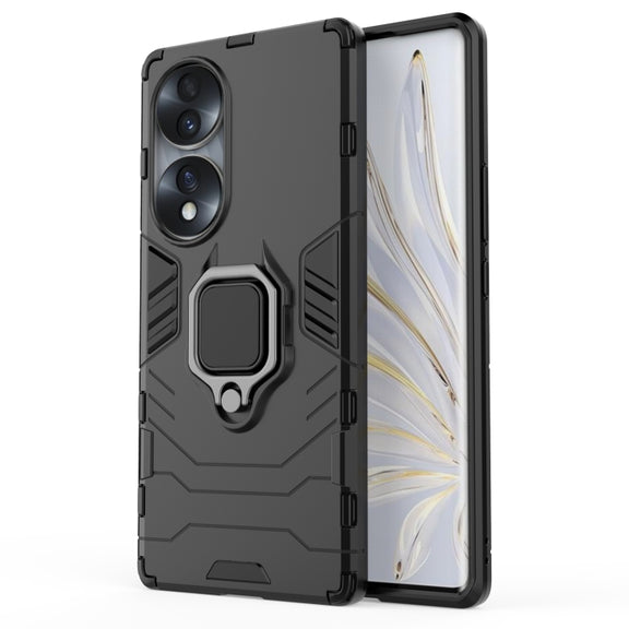 For Honor 70 5G Shockproof PC + TPU Phone Case with Magnetic Ring Holder(Black)