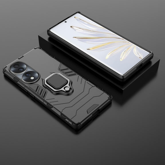 For Honor 70 5G Shockproof PC + TPU Phone Case with Magnetic Ring Holder(Black)