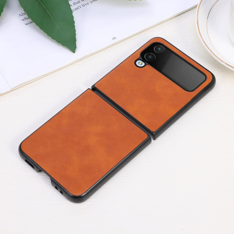 For Samsung Galaxy Z Flip4 Cowhide Texture PU Phone Case(Brown)