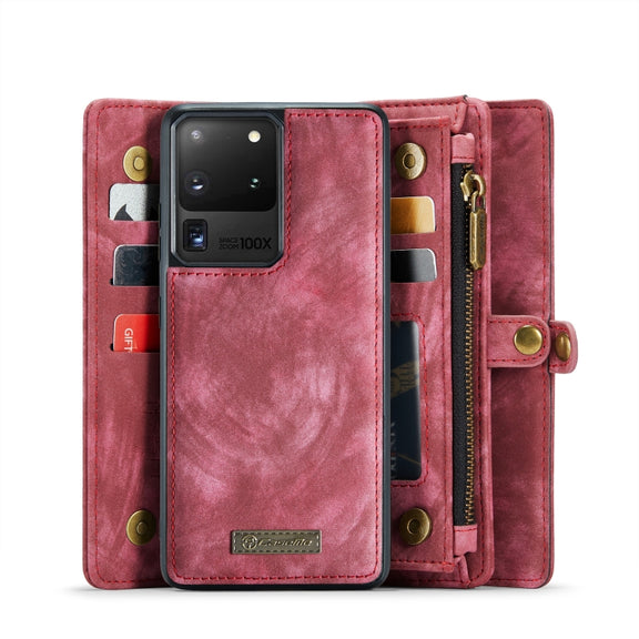 For Galaxy S20 Plus CaseMe Detachable Multifunctional Horizontal Flip Leather Case, with Card Slot & Holder & Zipper Wallet & Photo Frame(Red)