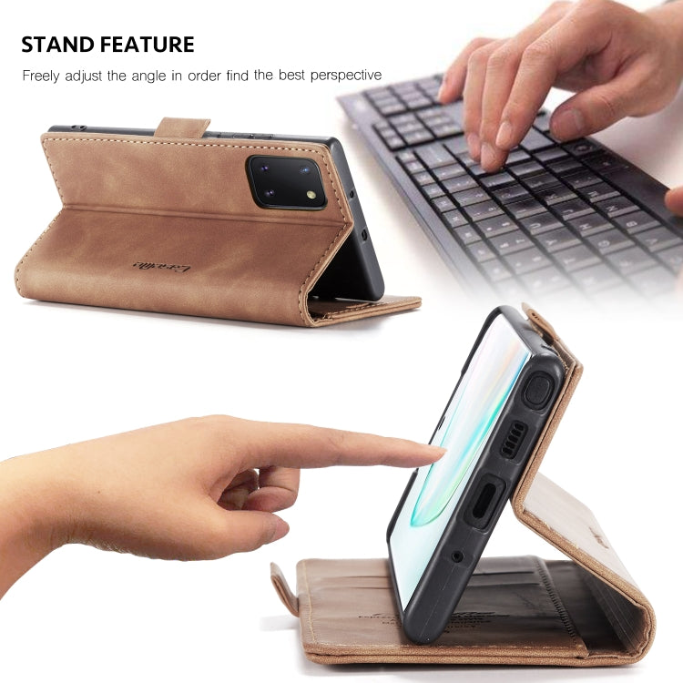 For Galaxy A81 / Note 10 Lite CaseMe Multifunctional Horizontal Flip Leather Case, with Card Slot & Holder & Wallet(Brown)