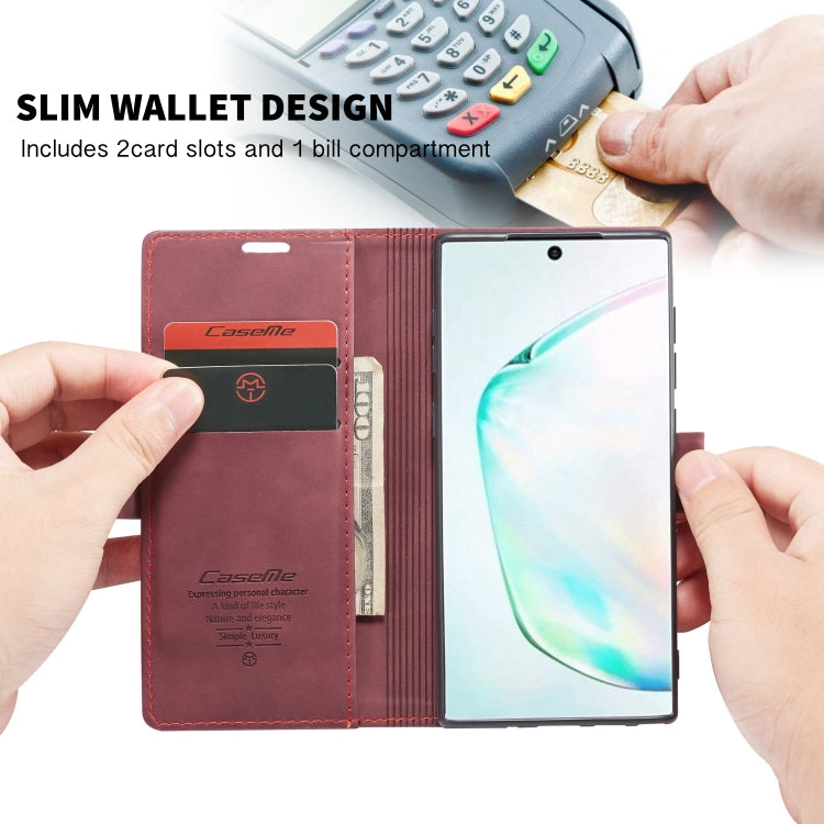 For Galaxy A81 / Note 10 Lite CaseMe Multifunctional Horizontal Flip Leather Case, with Card Slot & Holder & Wallet(Wine Red)