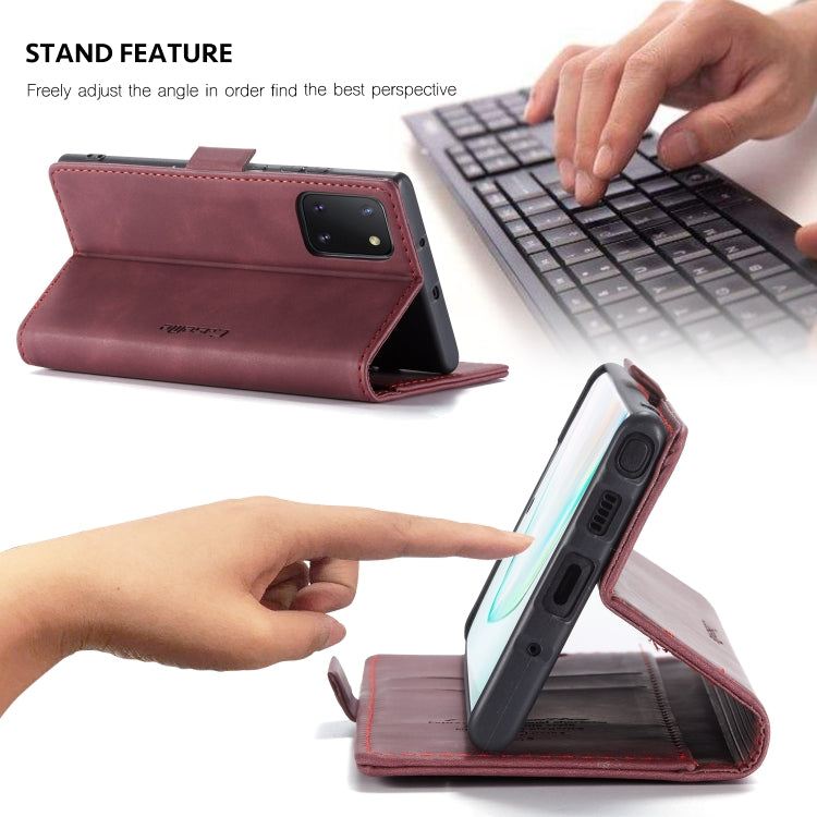 For Galaxy A81 / Note 10 Lite CaseMe Multifunctional Horizontal Flip Leather Case, with Card Slot & Holder & Wallet(Wine Red)