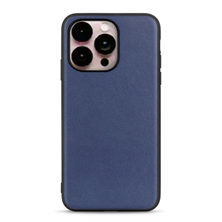 For iPhone 14 Pro Lambskin Texture Genuine Leather Phone Case (Blue)