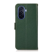 For Huawei nova Y70 Plus KHAZNEH Side-Magnetic Litchi Genuine Leather RFID Phone Case(Green)