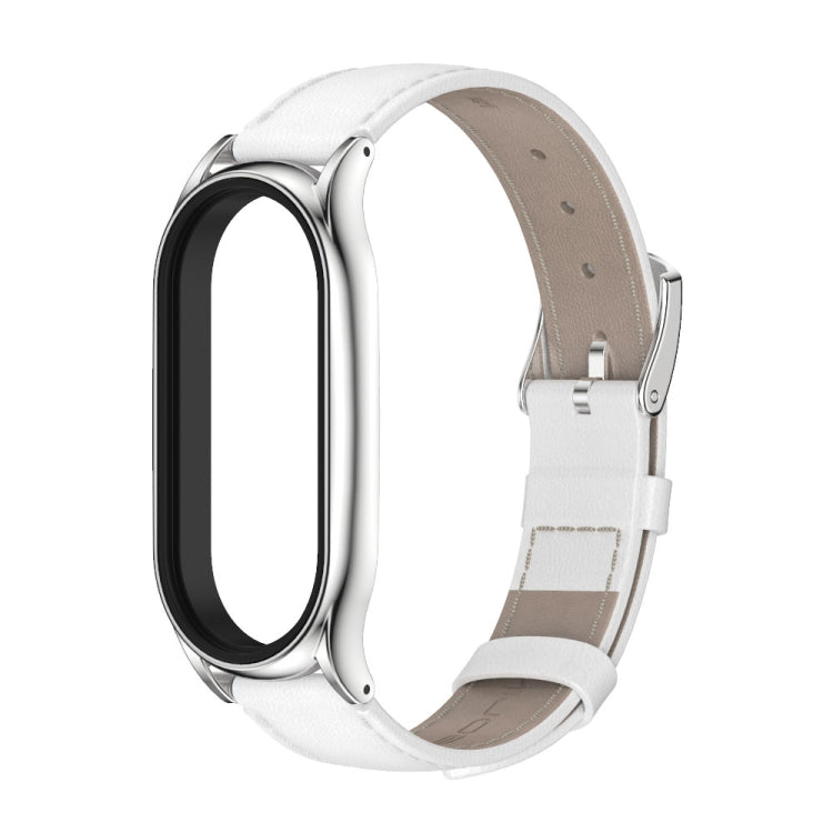 For Xiaomi Mi Band 7 / 7 NFC MIJOBS Plus Genuine Leather Watch Band(White Silver) - Watch Bands by MIJOBS