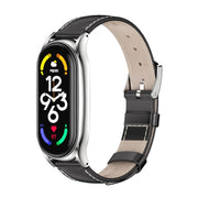 For Xiaomi Mi Band 7 / 7 NFC MIJOBS Plus Genuine Leather Watch Band(Black Silver) - Watch Bands by MIJOBS
