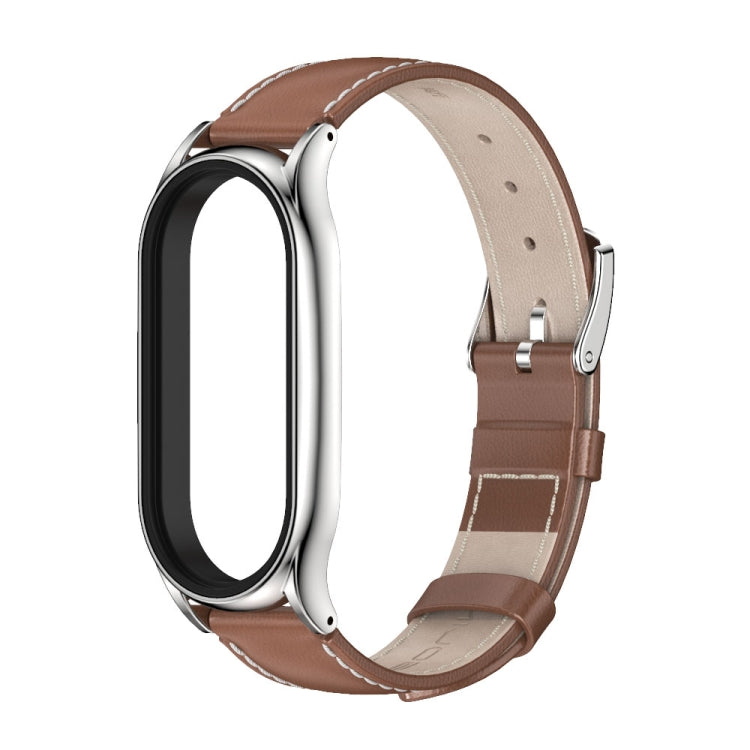 For Xiaomi Mi Band 7 / 7 NFC MIJOBS Plus Genuine Leather Watch Band(Brown SIlver) - Watch Bands by MIJOBS
