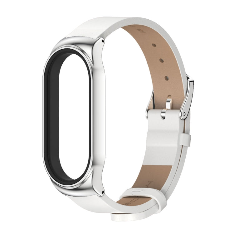 For Xiaomi Mi Band 7 / 7 NFC MIJOBS CS Metal Case + Microfiber Leather Watch Band(White Silver) - Watch Bands by MIJOBS
