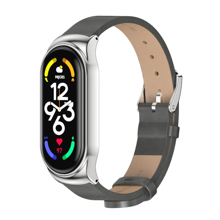 For Xiaomi Mi Band 7 / 7 NFC MIJOBS CS Metal Case + Microfiber Leather Watch Band(Grey Silver) - Watch Bands by MIJOBS