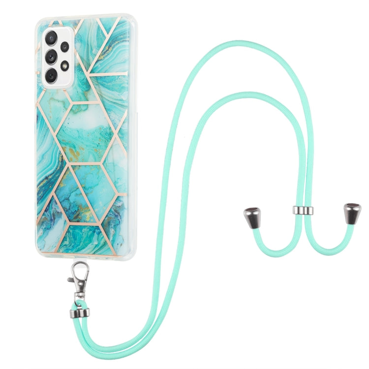 For Samsung Galaxy A13 4G Electroplating Splicing Marble TPU Phone Case with Lanyard(Blue)