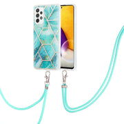 For Samsung Galaxy A13 4G Electroplating Splicing Marble TPU Phone Case with Lanyard(Blue)