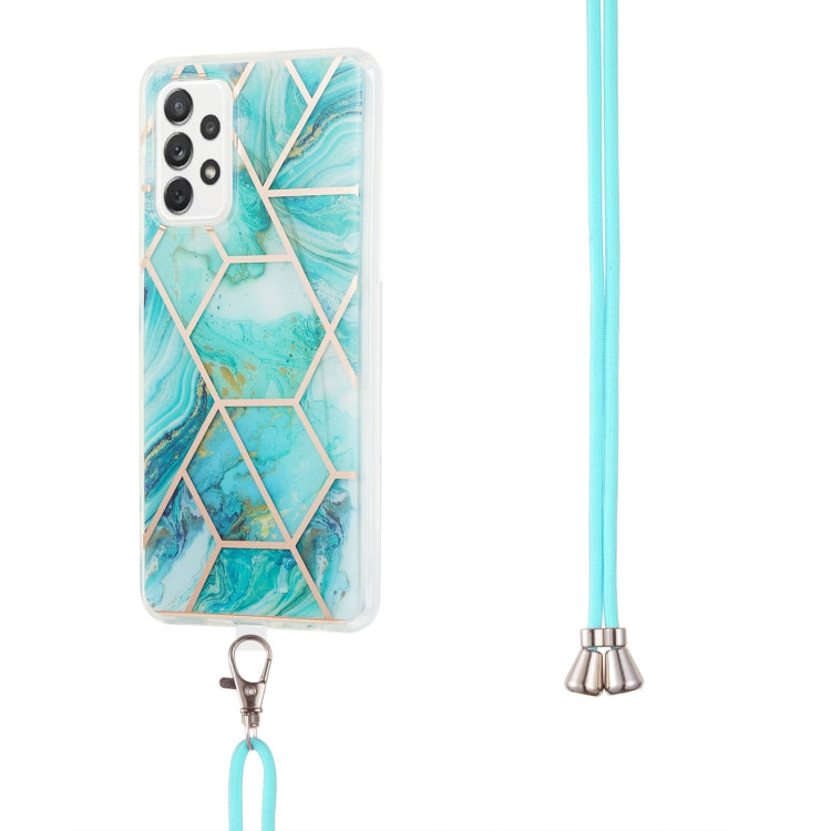 For Samsung Galaxy A13 4G Electroplating Splicing Marble TPU Phone Case with Lanyard(Blue)