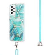 For Samsung Galaxy A13 4G Electroplating Splicing Marble TPU Phone Case with Lanyard(Blue)
