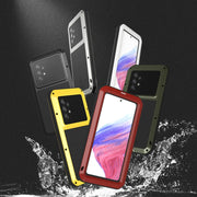 For Samsung Galaxy A53 LOVE MEI Metal Shockproof Water-resistant Dustproof Protective Phone Case with Glass(Yellow)