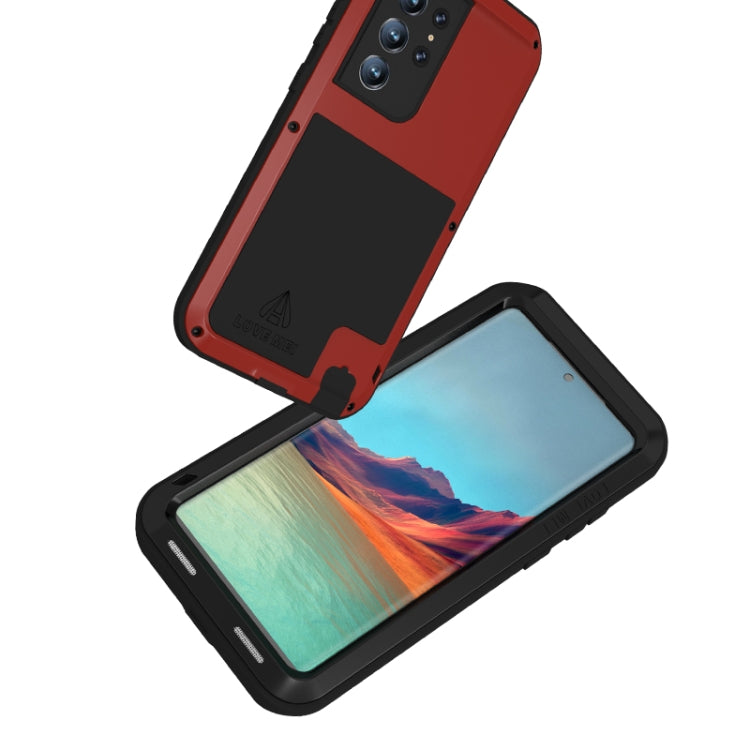 For Samsung Galaxy S22 Ultra 5G LOVE MEI Metal Shockproof Water-resistant Dustproof Protective Phone Case(Red)