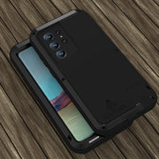 For Samsung Galaxy S22 Ultra 5G LOVE MEI Metal Shockproof Water-resistant Dustproof Protective Phone Case(Red)