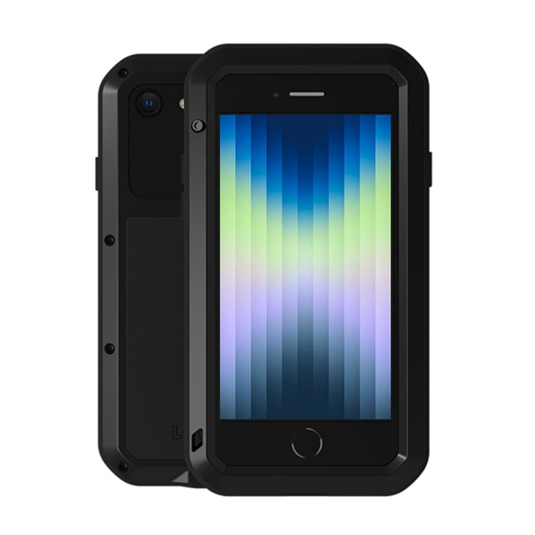For iPhone SE 2022 / SE 2020 / 8 / 7 LOVE MEI Metal Shockproof Life Water-resistant Dustproof Protective Phone Case with Glass(Black)