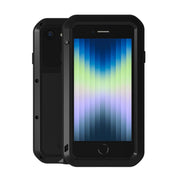 For iPhone SE 2022 / SE 2020 / 8 / 7 LOVE MEI Metal Shockproof Life Water-resistant Dustproof Protective Phone Case with Glass(Black)