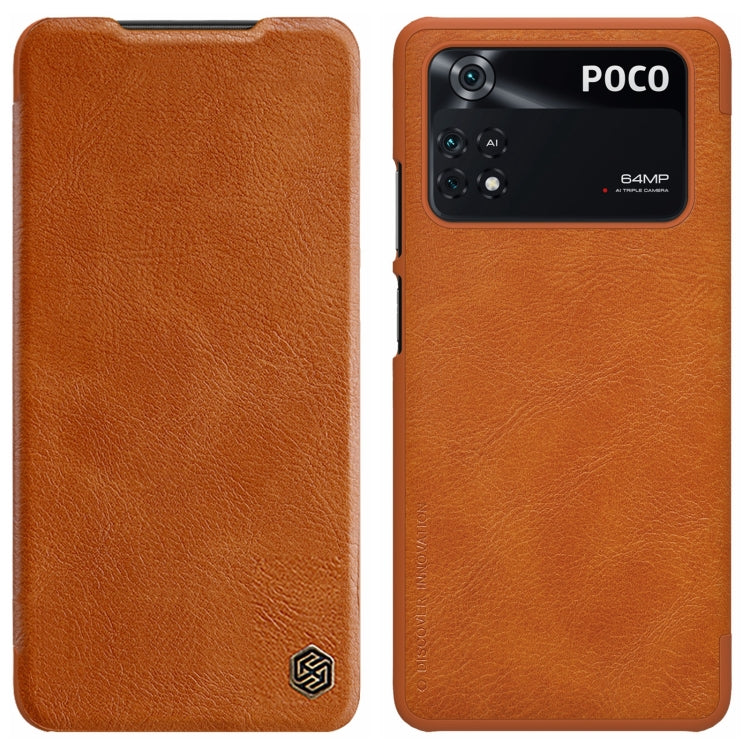 For Xiaomi Poco M4 Pro NILLKIN QIN Series Crazy Horse Texture Leather Phone Case(Brown)