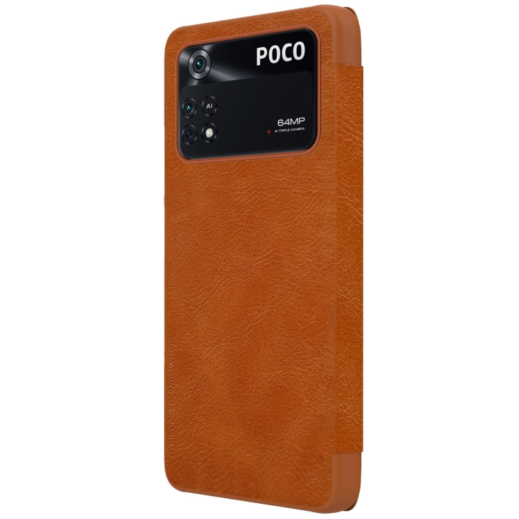 For Xiaomi Poco M4 Pro NILLKIN QIN Series Crazy Horse Texture Leather Phone Case(Brown)