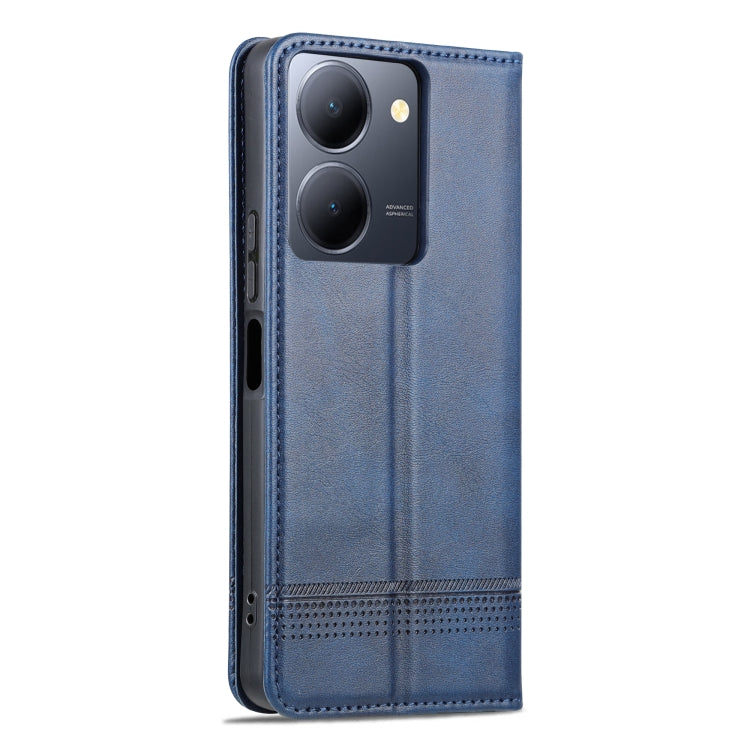 For vivo Y36 Global AZNS Magnetic Calf Texture Leather Phone Case(Dark Blu)