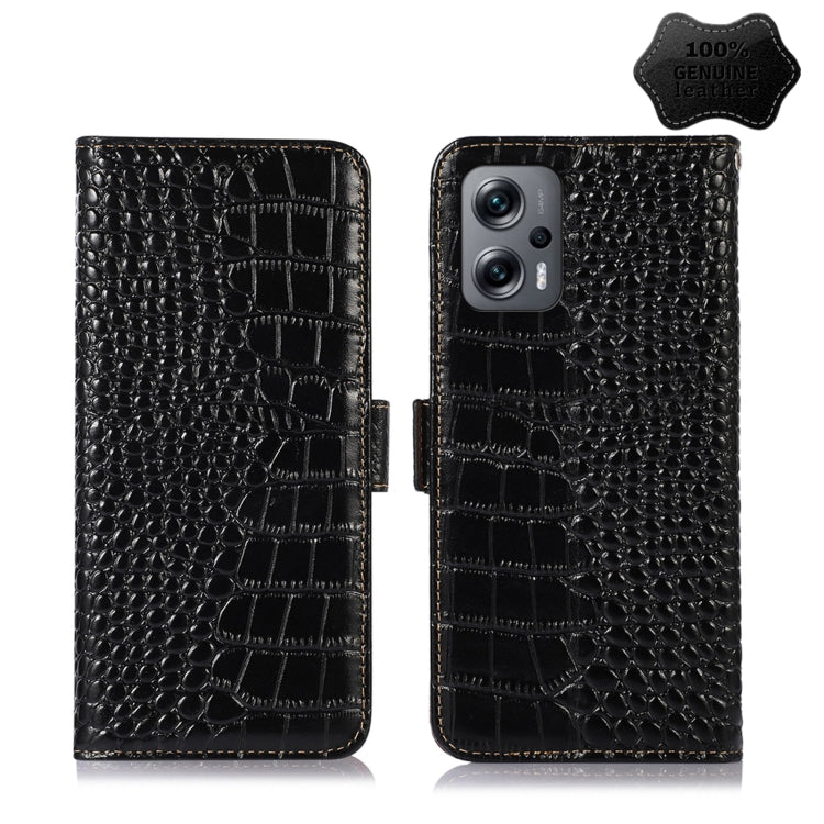 For Xiaomi Redmi Note 11T Pro Crocodile Top Layer Cowhide Leather Phone Case(Black)