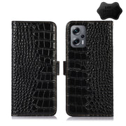 For Xiaomi Redmi Note 11T Pro Crocodile Top Layer Cowhide Leather Phone Case(Black)
