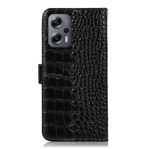 For Xiaomi Redmi Note 11T Pro Crocodile Top Layer Cowhide Leather Phone Case(Black)