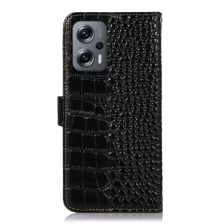 For Xiaomi Redmi Note 11T Pro Crocodile Top Layer Cowhide Leather Phone Case(Black)
