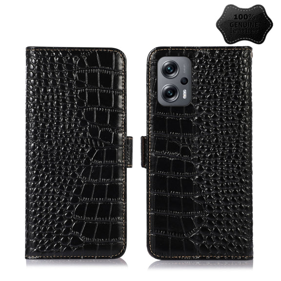 For Xiaomi Redmi Note 11T Pro Crocodile Top Layer Cowhide Leather Phone Case(Black)