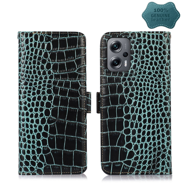 For Xiaomi Redmi Note 11T Pro Crocodile Top Layer Cowhide Leather Phone Case(Green)