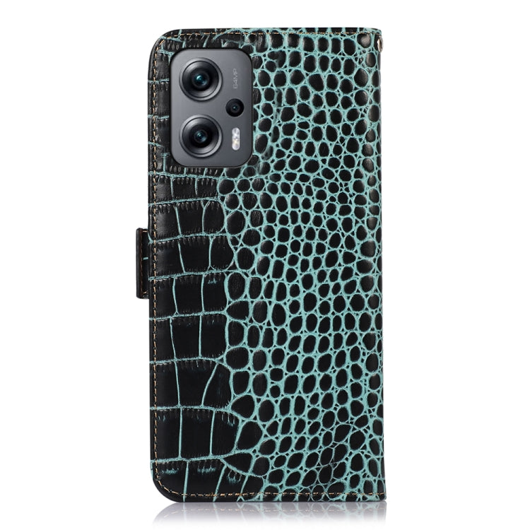 For Xiaomi Redmi Note 11T Pro Crocodile Top Layer Cowhide Leather Phone Case(Green)