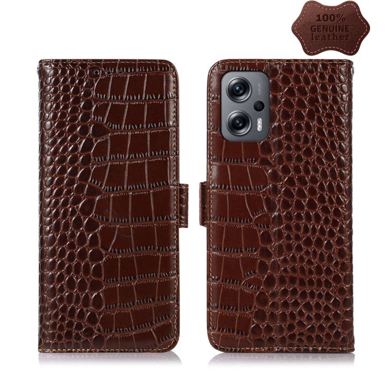 For Xiaomi Redmi Note 11T Pro Crocodile Top Layer Cowhide Leather Phone Case(Brown)