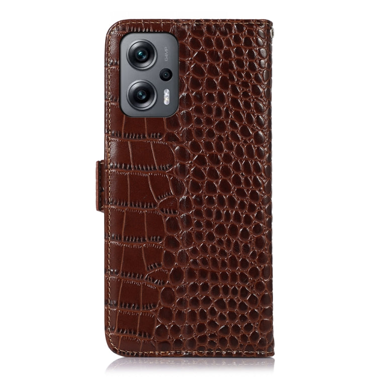 For Xiaomi Redmi Note 11T Pro Crocodile Top Layer Cowhide Leather Phone Case(Brown)
