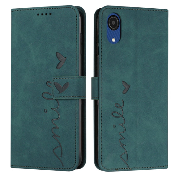 For Samsung Galaxy A03 Core Skin Feel Heart Pattern Leather Phone Case(Green)